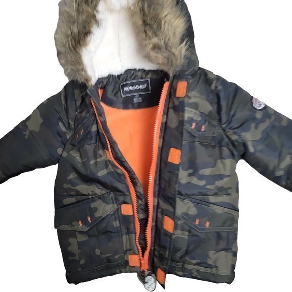 Rothschild Baby Boys Size 12M Green Camo Jacket w/ Faux Fur Hood - Picture 5 of 7